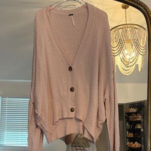 Free People Soft Pink Textured Button-Front Women's Sweater
